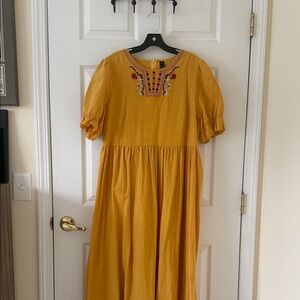 SHEIN Mustard Maxi Dress with Embroidery